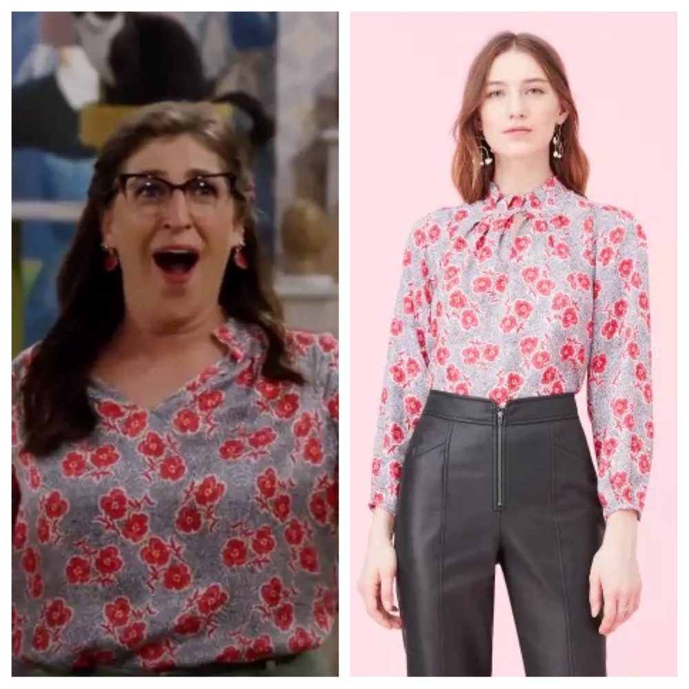 Rebecca Taylor Coral Fleur Blouse 4 Silk Floral Call Me Kat Mayim Bialik